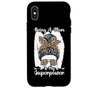 Being A Mom Is My Superpower Messy Bun Leopard Mother's Day Case for iPhone X/XS