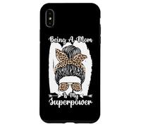 Being A Mom Is My Superpower Messy Bun Leopard Mother's Day Case for iPhone XS Max