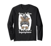 Being A Mom is My Superpower Messy Bun Leopard Mother's Day Long Sleeve T-Shirt