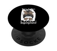 Being A Mom Is My Superpower Messy Bun Leopard Mother's Day PopSockets Adhesive PopGrip