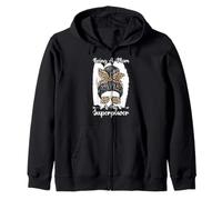 Being A Mom Is My Superpower Messy Bun Leopard Mother's Day Zip Hoodie