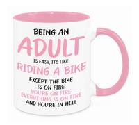 Being an Adult is Easy Funny Mug - Funny Novelty Gift Silly Present Mug Birthday Christmas for Mum Dad Friend Sister Brother Grandparents for Man Woman Secret Santa Work Quotes (Pink)