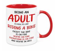 Being an Adult is Easy Funny Mug - Funny Novelty Gift Silly Present Mug Birthday Christmas for Mum Dad Friend Sister Brother Grandparents for Man Woman Secret Santa Work Quotes (Red)