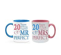 Being Mr & Mrs Perfect Set of 2 Wedding Anniversary, Valentines Day, Coloured Couple Mug Set. (20 Years)
