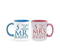 Being Mr Right & Mrs Always Right Set of 2 Wedding Anniversary, Valentines Day, Coloured Couple Mug Set. (5 Years)
