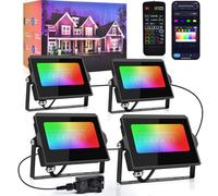 Beinhome 36W LED Floodlights Linkable 4-Pack Set, IP67 Waterproof 3000K-6000K Daily Landscape Lighting,RGB Colour Changing Smart Outdoor Flood Light UK Plug for Garden, Remote App Alexe Control