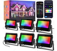 Beinhome 6 Pack RGB LED Flood Light Outdoor, LED Colour Changing Floodlight 42W, Smart APP Remote Voice Control, IP67 Waterproof Garden Lights UK Plug for Halloween Christmas Landscape Lighting