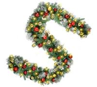 Beinhome 6FT/180cm Pre-Lit Christmas Garland, Artificial Christmas Hanging Garland with Lights Timer, Red Gold Glitter Ball Decoration for Home Stairs Table Fireplace Xmas Holiday Festival Decor