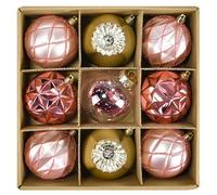 Beinhome 9pcs 8cm Christmas Baubles ornament set, Large Pink and Gold Shatterproof Plastic Hanging Balls for Xmas Tree Decorations