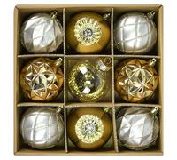 Beinhome 9pcs 8cm Christmas Baubles Ornament Set - Tree Decorations, Large Silver and Gold Shatterproof Plastic Hanging Ball Bulk for Xmas Home Party Festival Decor