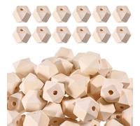 beinkmake 100Pcs Wooden Beads Geometric Shape with Holes 20 mm Unfinished Natural Loose Geometric Polyhedron Beads for Crafts Jewelry Creations DIY Projects