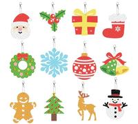 beinkmake 12 Pairs Christmas Diamond Painting Keychains Kit 5D Diamond Key Rings Snowman Deer Bells Garlands Snowflakes DIY Gem Keychains for Beginners Adults Craft Handmade Gifts