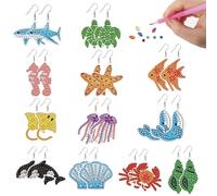 beinkmake 12 Pairs Marine Animals Diamond Painted Earrings 5D Earring Making Kit Shark Turtle Seahorse Starfish Jewelry DIY Diamond Art Earring Kit for Adults Craft Unique Handmade Gifts