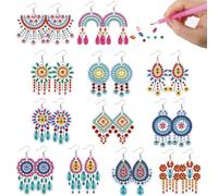 beinkmake 12 Pairs Tassel Diamond Painted Earrings 5D Earring Making Kit Boho Rainbow Jewelry DIY Diamond Art Earring Kit for Adults Craft Unique Handmade Gifts