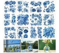 beinkmake 12 Sheets Blue Peonies Rub on Transfers for Crafts 5.5×5.5inch Floral Butterfly Furniture Rub on Transfers Sticker for Wood Glass Scrapbooking Journals Planners DIY Craft