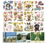 beinkmake 12 Sheets Cute Dogs and Flowers Rub on Transfers for Crafts 5.5×5.5inch Colorful Sunflower Tulip Rose Furniture Rub on Transfers Sticker for Wood Glass Journals Planners DIY Craft