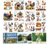 beinkmake 12 Sheets Farm Animals Rub on Transfers for Crafts 5.5×5.5inch Cow Cock Sheep Pig Floral Furniture Rub on Transfers Sticker for Wood Glass Scrapbooking Journals Planners DIY Craft
