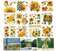 beinkmake 12 Sheets Spring Summer Bees Rub on Transfers for Crafts 5.5×5.5inch Sunflower Honey Yellow Furniture Rub on Transfers Sticker for Wood Glass Scrapbooking Journals Planners DIY Craft