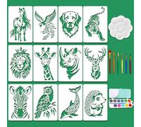 beinkmake 12pcs Assorted Animals Stencils for Painting with Paint Set, Wildlife Lion Tiger Horse Art Templates, Reusable Painting Stencil for DIY Crafts on Wood, Fabric, Canvas, Walls