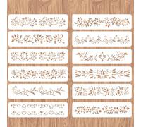beinkmake 12Pcs Flower Border Stencil Vine Leaves PET Inlay Stencils for Furniture Reusable DIY Art and Craft Wall Painting Templates for Wood Fabric Canvas Paper Home Decor 3x11.8 inch