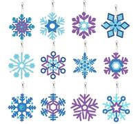 beinkmake 12Pcs Snowflake Diamond Art Painting Keychains Kit Winter Christmas Blue Diamond Art Ornaments Double Sided Crosses 5D Diamond Key Rings DIY Gem Keychains for Beginners Adults