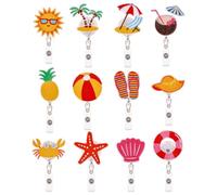 beinkmake 12Pcs Summer Badge Reels Retractable with Alligator Clip Felt Cute Felt Embroidered Holder Hawaii Palm Tree Coconut for Doctor Teacher Office Nurses Day Gifts