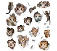 beinkmake 15 Styles Animal Cats 3D Wall Stickers Realistic Wall Decal Fun Adorable Art Cartoon Wall Clings for Classroom Home Living Room Nursery Bedroom Bookcase