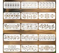 beinkmake 15Pcs Flower Border Stencil Indian Inlay Furniture Stencils Reusable DIY Art and Craft Painting Templates for Wood Fabric Canvas Paper Wall Home Decor 4.7x12 Inch