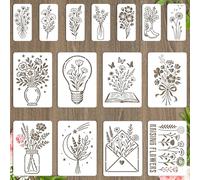 beinkmake 15Pcs Flower Bouquet Stencil PET Painting Templates Moon Inlay Border Stencils for Furniture Reusable DIY Craft for Wall Wood Fabric Canvas Paper Decor 11.7inch, 7.87inch