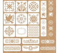 beinkmake 15Pcs Mexican Talavera Stencil for Painting Reusable PET Painting Stencils Set Floral Folk Drawing Templates for Wood Furniture Canvas Paper Fabric