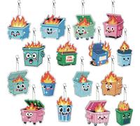 beinkmake 16pcs Dumpster Fire Themed Diamond Painting Keychains 5D DIY Diamond Keychain Set Handcrafted Pendants for Wallets School Bags Keys Decor Colorful