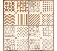 beinkmake 16Pcs Geometric Stencil for Painting Reusable PET Painting Stencils Set Layering Drawing Templates for Wood Furniture Canvas Paper Fabric