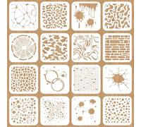 beinkmake 16pcs Grunge Texture Stencils for Painting with Paint Set, Abstract Distressed Art Templates, Reusable Painting Stencil for DIY Crafts on Wood, Fabric, Canvas, Walls