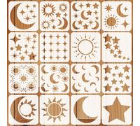 beinkmake 16Pcs Star Moon Stencil for Painting Reusable PET Painting Stencils Set Sun Drawing Templates for Wood Furniture Canvas Paper Fabric