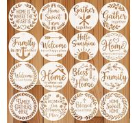 beinkmake 16Pcs Welcome Home Stencil for Painting Reusable PET Painting Stencils Set Round Drawing Templates for Door Hanger Wood Furniture Canvas