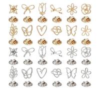 beinkmake 24Pcs Flower Pins Gold Silver Alloy Floral Backs Hollowed Bow Butterfly Heart Star Leaf Lapel Brooches for Women Cardigan Collar Dress Christmas Birthday Jewelry Gift