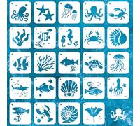 beinkmake 24pcs Ocean Theme Stencils for Painting, Marine Elements Art Templates, Reusable Stencil for for DIY Crafts on Wood, Fabric, Canvas, Walls