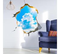 beinkmake 2pcs 3D Broken Wall Sky Sticker Clouds Funny Wall Ceiling Decal for Living Room Office Decor Removable 11.8x35.4inch