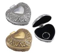 beinkmake 2pcs Classic Vintage Heart Shape Jewelry Box, Zinc Heart Shape Small Trinket Storage Organizer Chest, Antique Brass and Tin Color