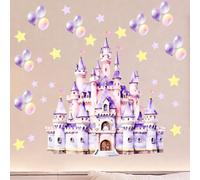 beinkmake 2pcs Princess Castle Wall Decal Dreamy Peel and Stick Wall Art Sticker with Balloon Stars for Bedroom Nursery Living Room 11.8x23.62inch