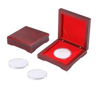 beinkmake 2pcs Wood Coin Display Case 50mm Challenge Coin Storage Box with Velvet Lining for Silver Dollar Medal Red