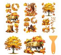 beinkmake 3 Sheets Autumn Rub on Transfers for Crafts and Furniture 12×6inch Fall Pumpkin Harvest Squirrels Furniture Transfer Stickers for Wood Cabinet Dressers Home Decor
