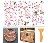 beinkmake 3 Sheets Flower and Butterfly Rub on Transfers for Crafts and Furniture 12×6inch Peach Blossom Birds Furniture Transfer Stickers for Wood Furnishings Cabinet Dressers Home Decor