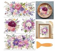 beinkmake 3 Sheets Flower Bouquet Rub on Transfers for Crafts and Furniture 12×6inch Pink Purple Foral Furniture Transfer Stickers for Wood Furniture Cabinet Dressers Home Decor