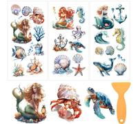 beinkmake 3 Sheets Mermaids Rub on Transfers for Crafts and Furniture 12×6inch Whales Conches Shells Seahorses Waves Furniture Transfer Stickers for Wood Cabinet Dressers Home Decor