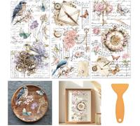 beinkmake 3 Sheets Vintage Bird and Flower Rub on Transfers for Crafts and Furniture 12×6inch Text Background Medieval Memory Furniture Transfer Stickers for Wood Furnishings Cabinet Home Decor