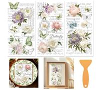 beinkmake 3 Sheets Vintage Floral Scripts Rub on Transfers for Crafts and Furniture 12×6inch Peony Butterfly Flower Furniture Transfer Stickers for Wood Furnitures Cabinet Dressers Home Decor