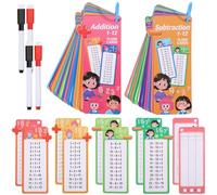 beinkmake 30Pcs Addition and Subtraction Flash Cards Time Table Flash Cards Reusable Math Flashcards with 4 Dry Erase Pens 2 Rings Self Check Classroom Home Learning Aids Number for Grades 1 to 3