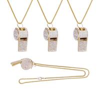 beinkmake 3PCS Bling Whistle with Crystal Rhinestone Long Necklace Shining Accessory with Chain Metal Practical Whistle for Referees Coaches Teachers