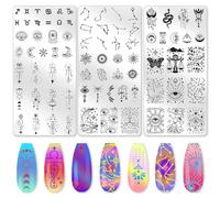 beinkmake 3Pcs Constellation Nail Stamping Plate Set Zodiac Tarot Nail Stamp Templates Sun Moon Stars Stainless Steel DIY Reusable Tools with Stamper Scraper for Manicure Printing
